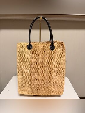 Annabel Ingall Tan Raffia Rectangle Tote Bag  Purse Beach Coastal Vacation
